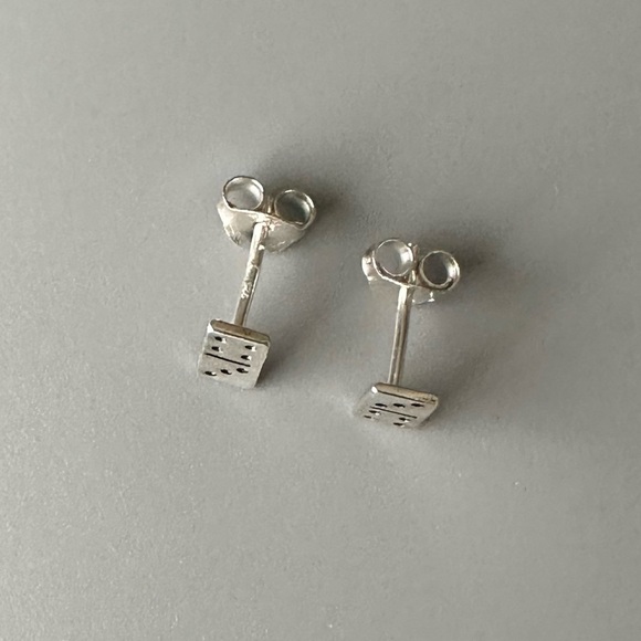 Sterling Silver Tiny Domino Stud Earrings - Picture 7 of 12